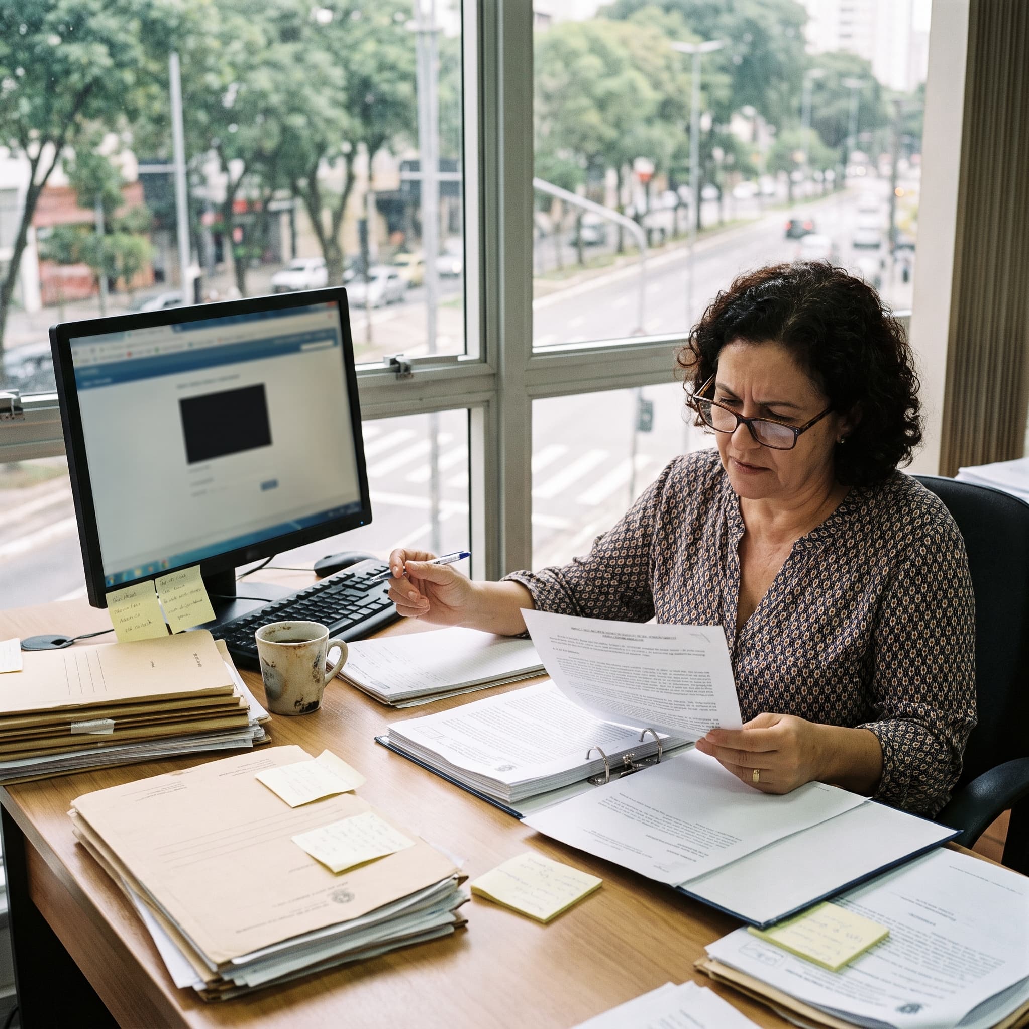 Profissional lidando com informações e documentos fragmentados